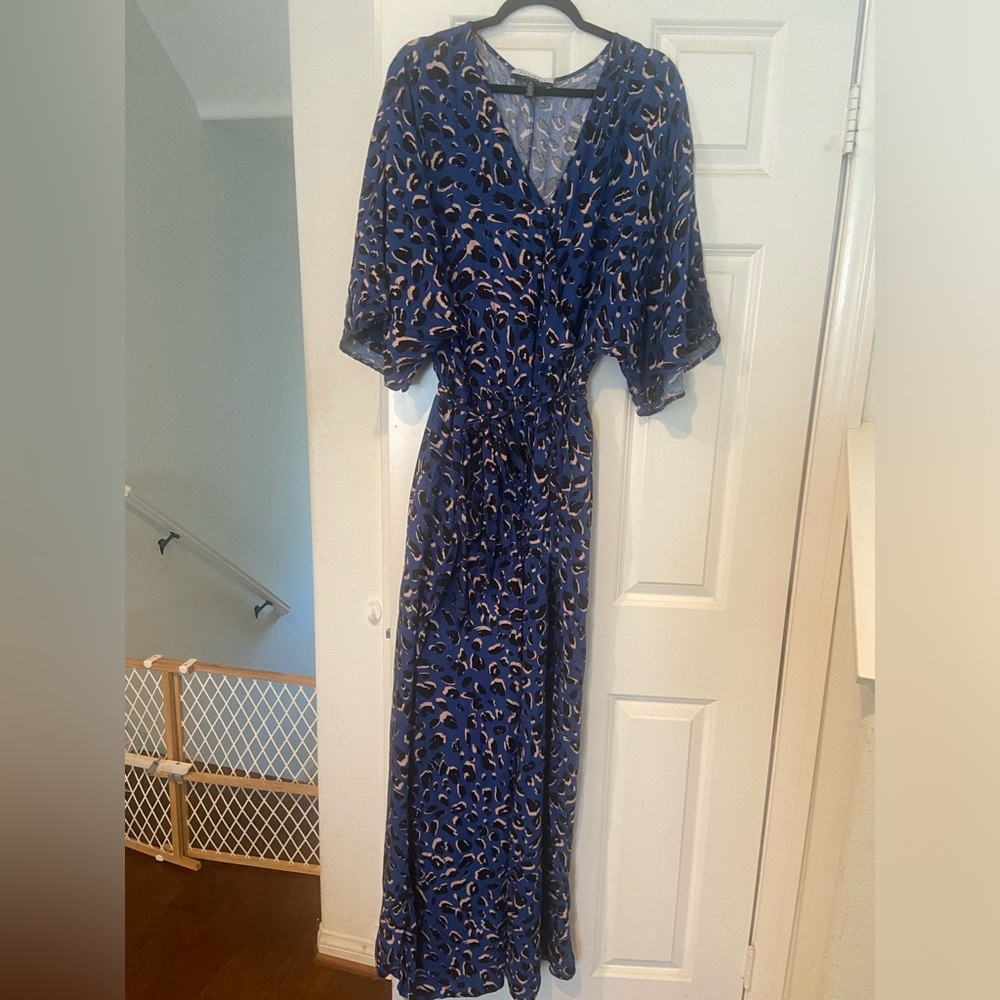 Eloquii Blue and Cream Leopard Print Wrap Jumpsuit